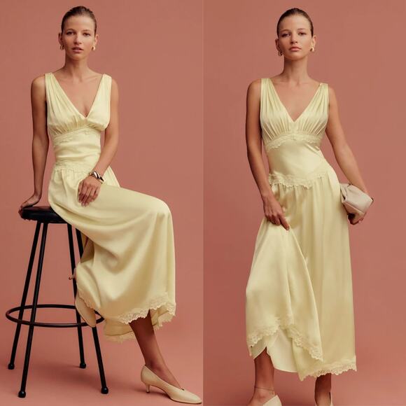 Reformation Stasia Silk Dress Blonde - Picture 1 of 16